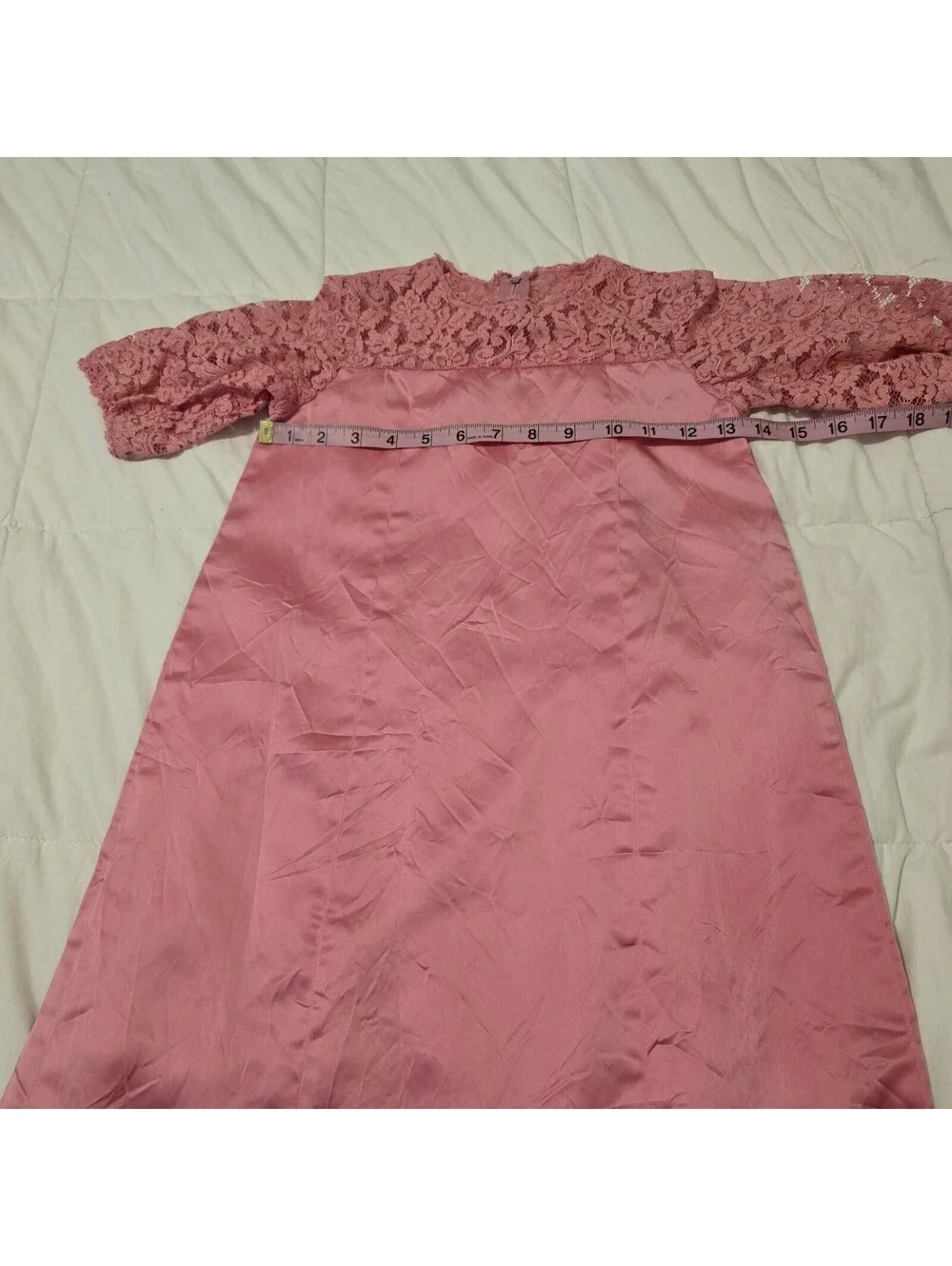 VTG Pink Satin Lace Dress 60s Mod Style Youth Approx 10-12 Retro Heirloom